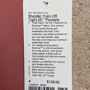 Lululemon Size 4 NWT Wunder Train High Rise Legging 25” Length